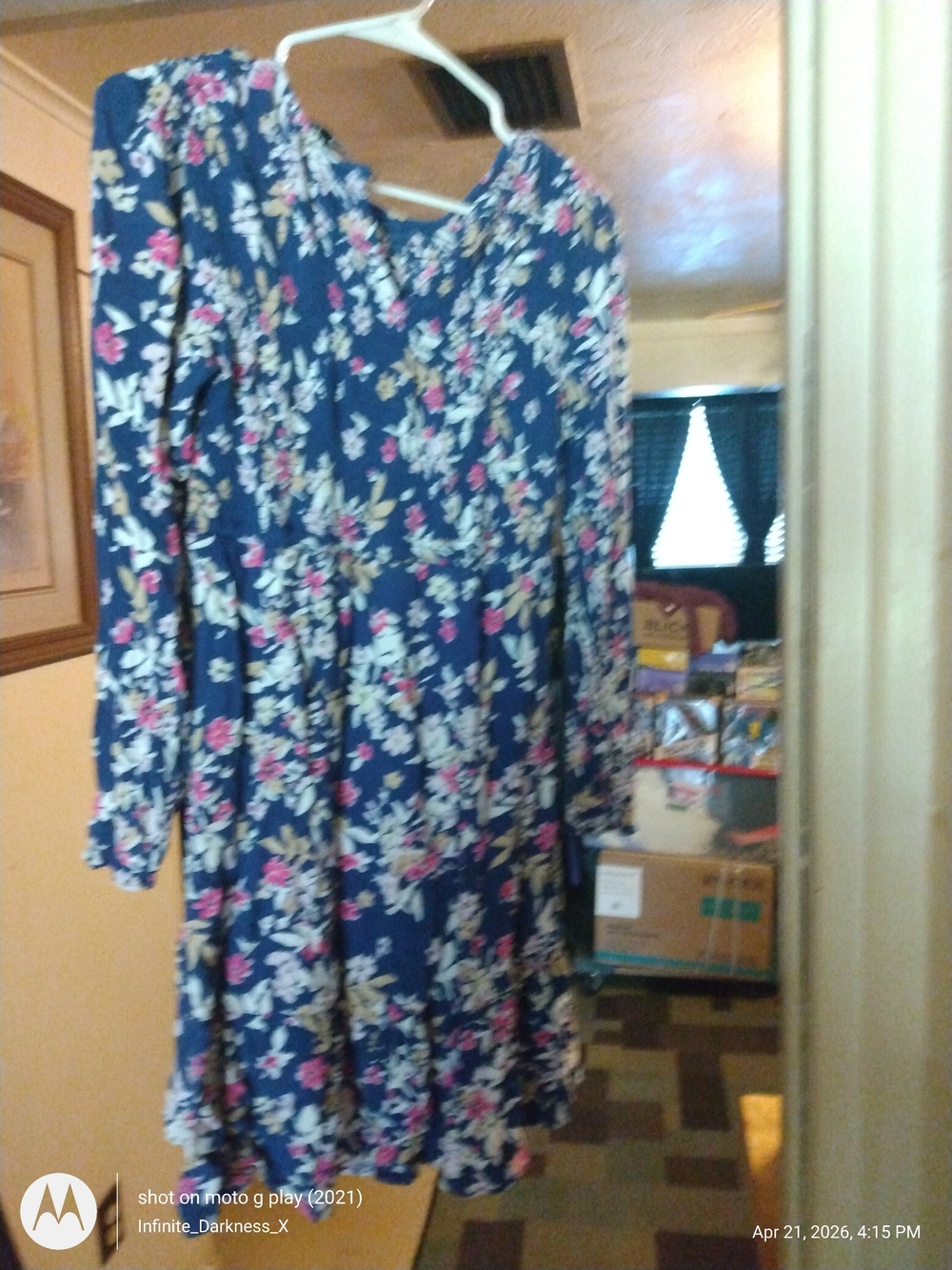 Floral Navy Blue Long-Sleeve Swing Dress Maternity Wears